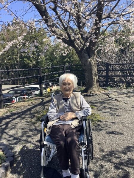 満開の桜でニコニコ笑顔
